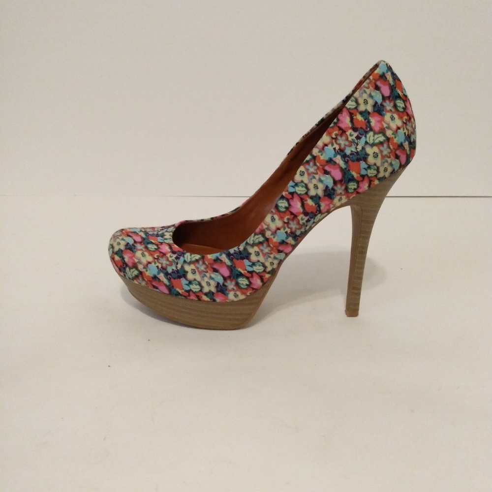 Jessica Simpson Floral Print Fabric Heels sz 7 B